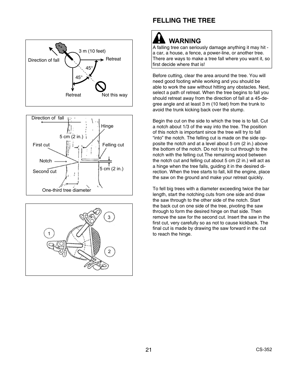 Felling the tree warning | Echo CS-352 User Manual | Page 21 / 36