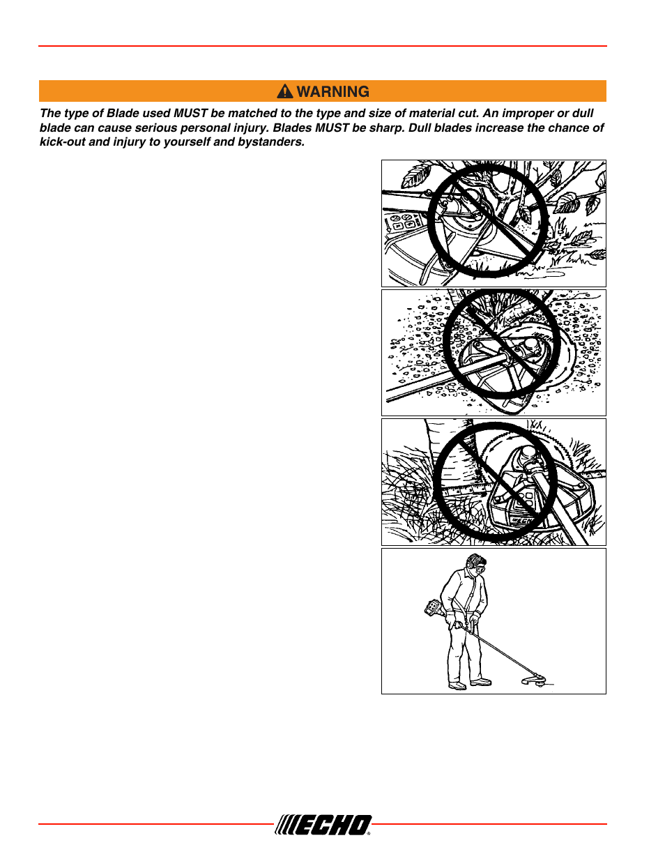 Blade selection, Operation srm-266/s blade selection | Echo SRM-266S User Manual | Page 16 / 36