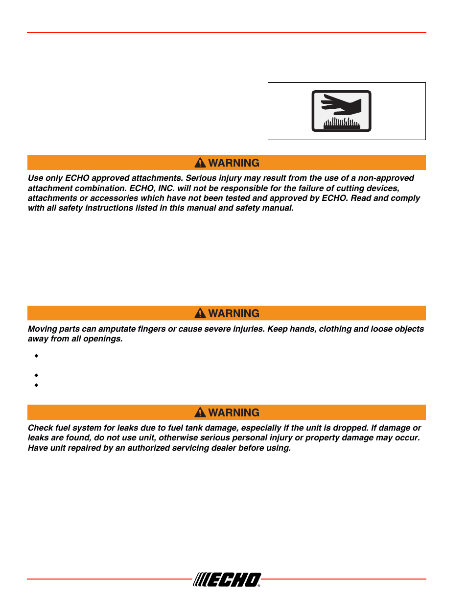 Keep a solid stance, Avoid hot surfaces, Equipment | Safety srm-266/s | Echo SRM-266S User Manual | Page 8 / 36