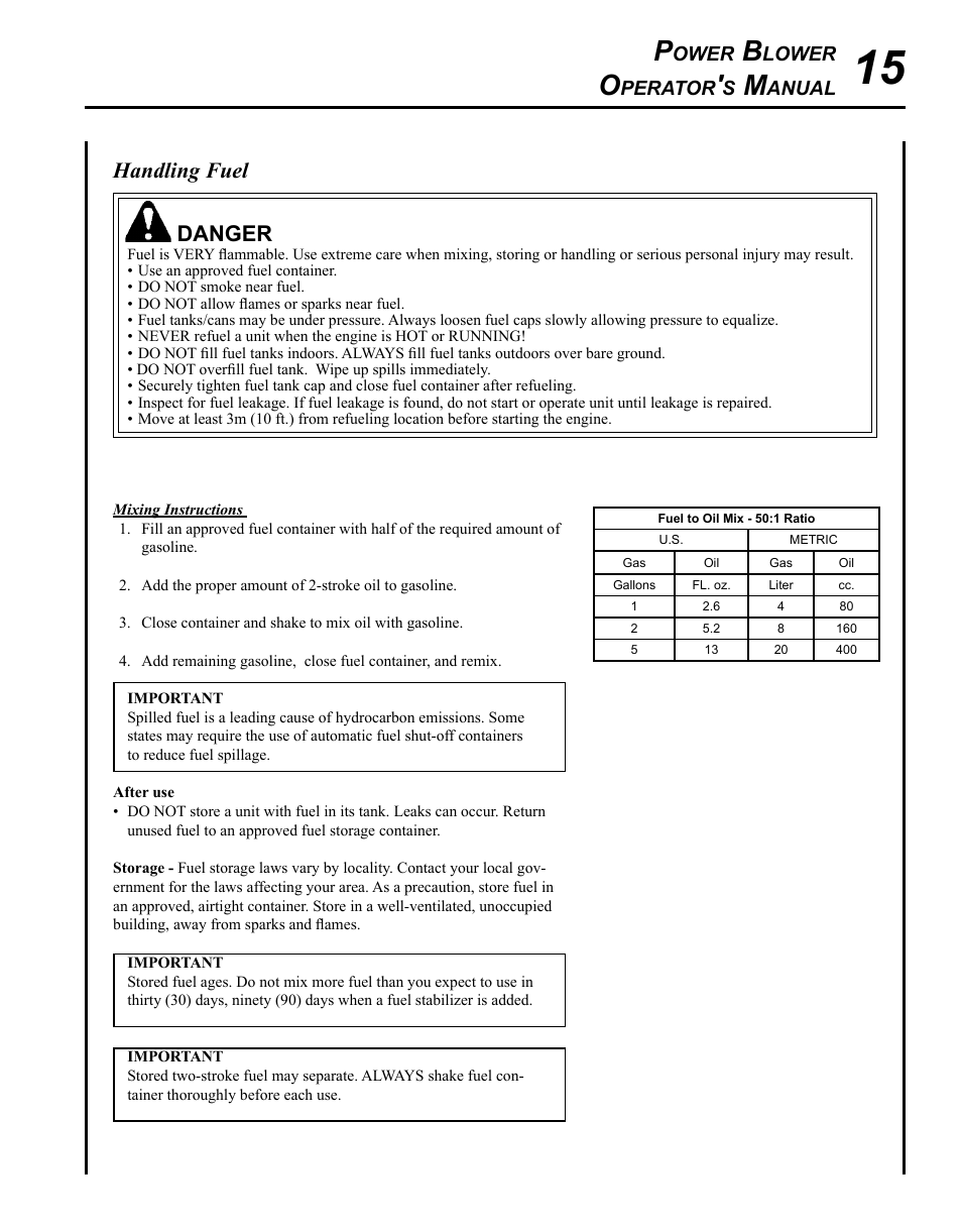 Handling fuel, Danger | Echo PB-500H User Manual | Page 15 / 32