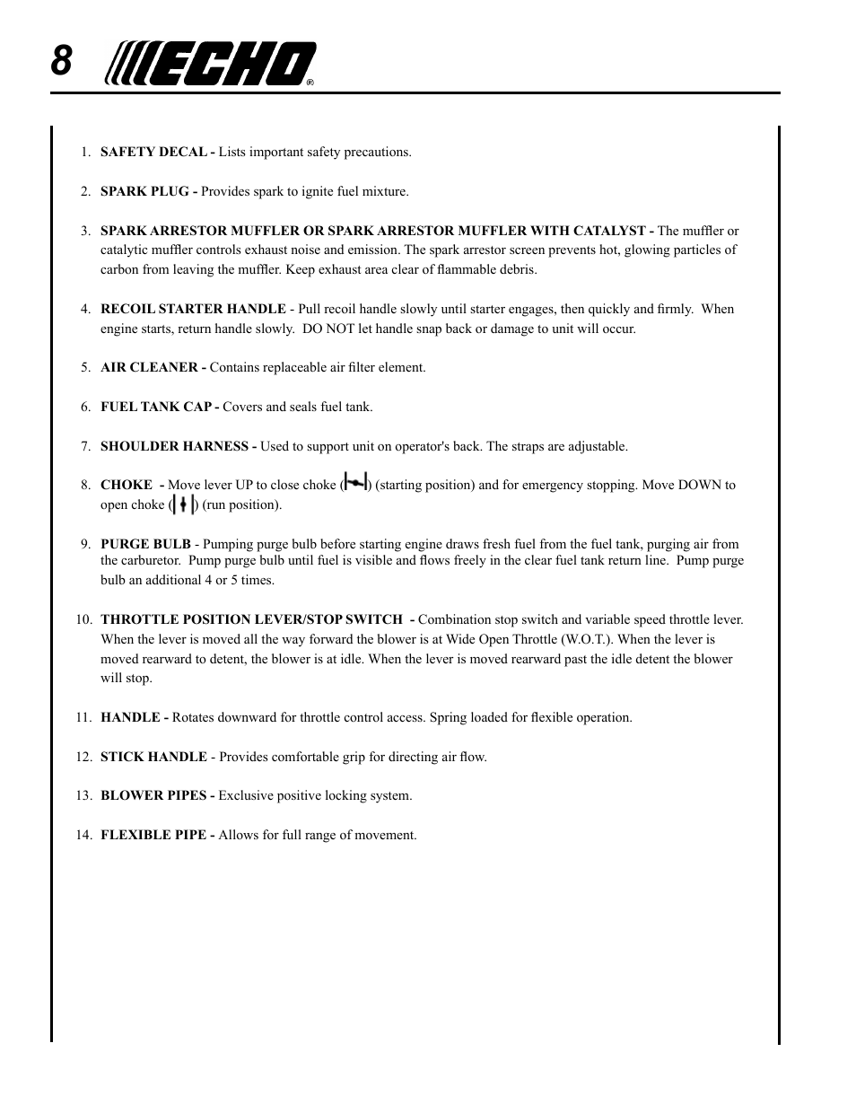 Echo PB-500H User Manual | Page 8 / 32