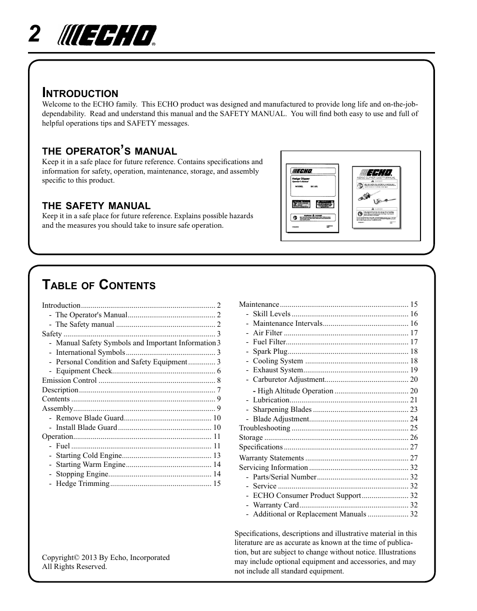 Echo HC-155 User Manual | Page 2 / 32