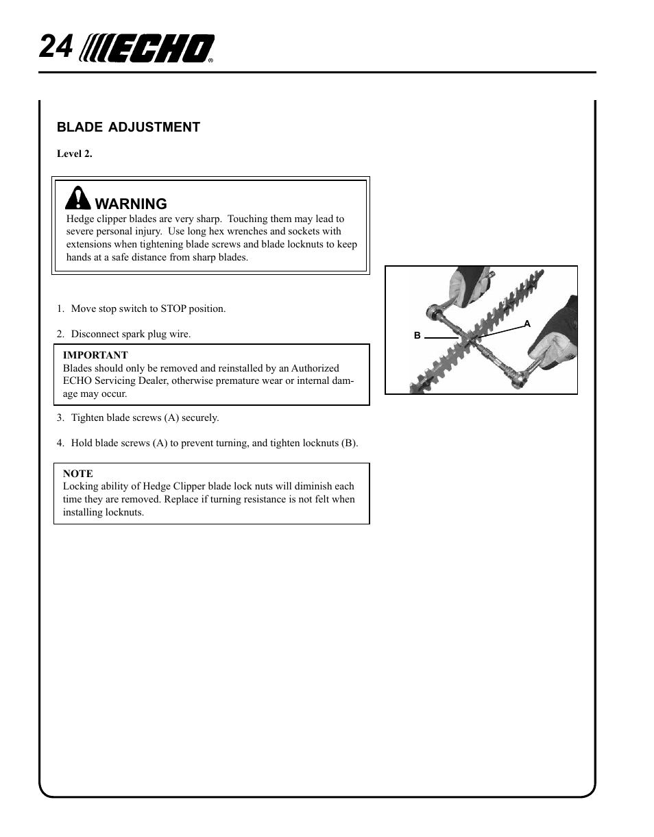 Warning | Echo HC-155 User Manual | Page 24 / 32