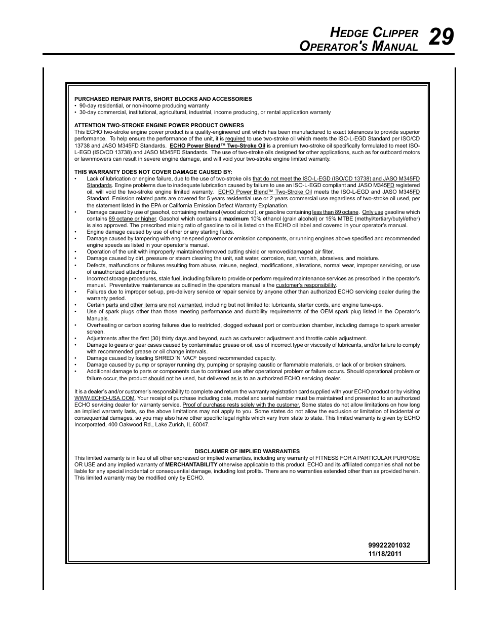 Edge, Lipper, Perator | Anual | Echo HC-155 User Manual | Page 29 / 32