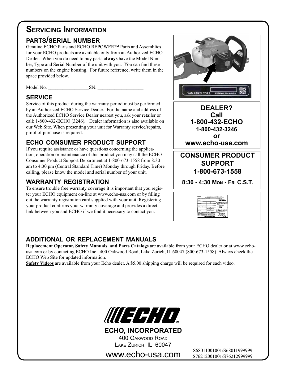 Echo HC-155 User Manual | Page 32 / 32