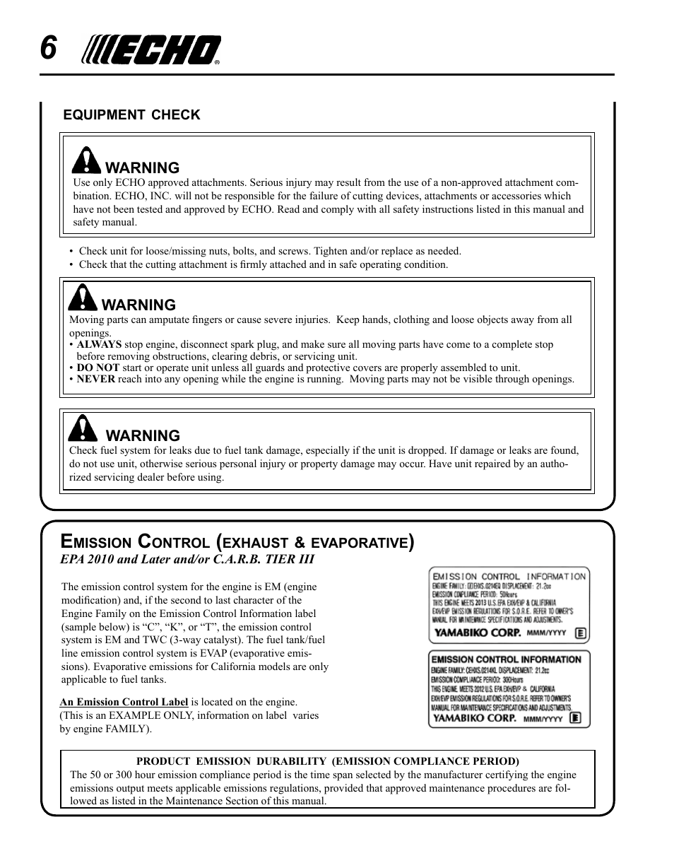 Echo HC-155 User Manual | Page 6 / 32