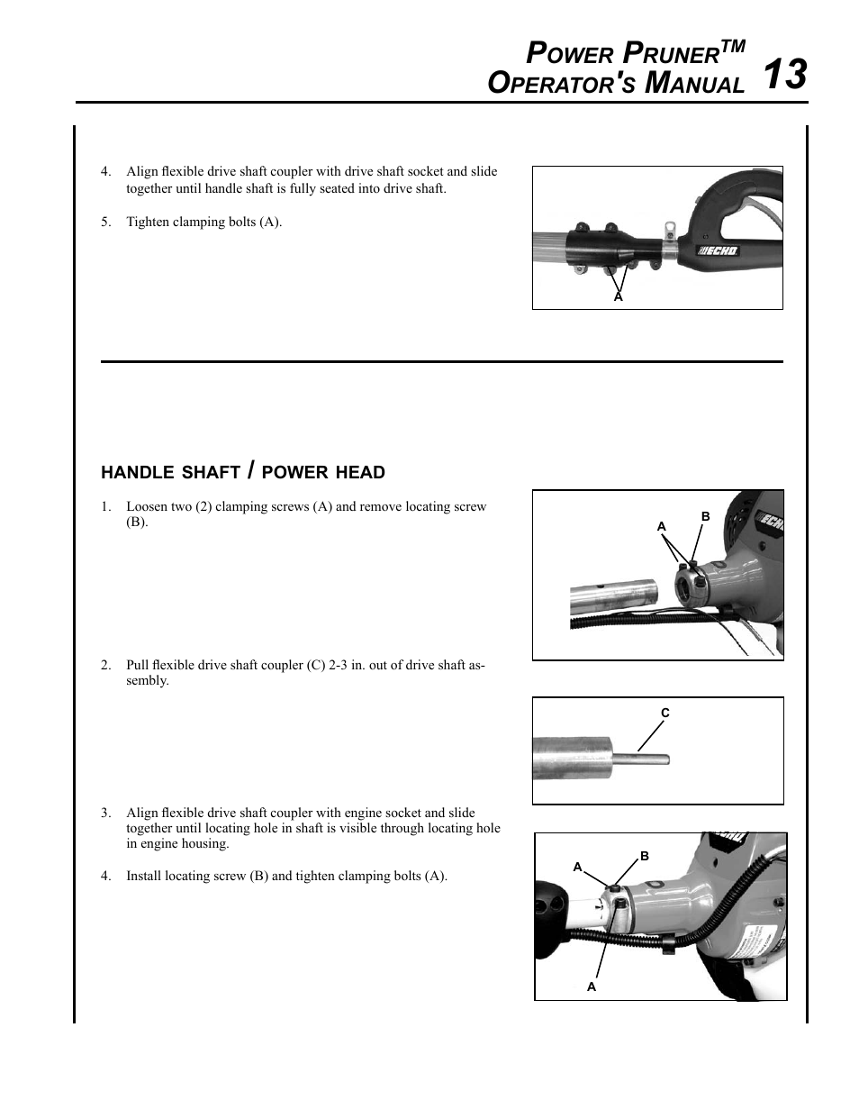 Handle shaft / power head | Echo PPT-265S User Manual | Page 13 / 40