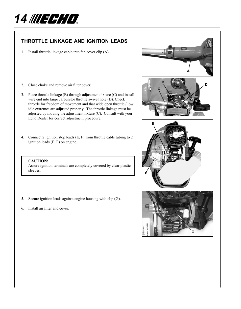 Throttle linkage and ignition leads | Echo PPT-265S User Manual | Page 14 / 40
