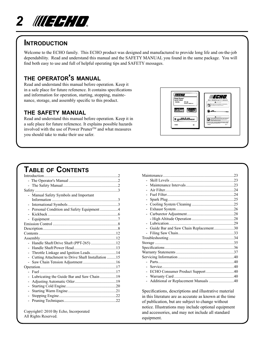 Echo PPT-265S User Manual | Page 2 / 40