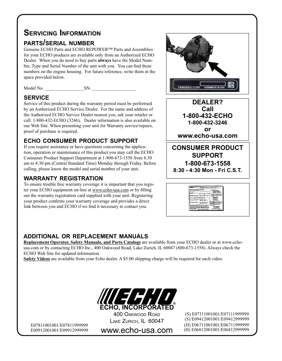 Servicing information | Echo PPT-265S User Manual | Page 40 / 40