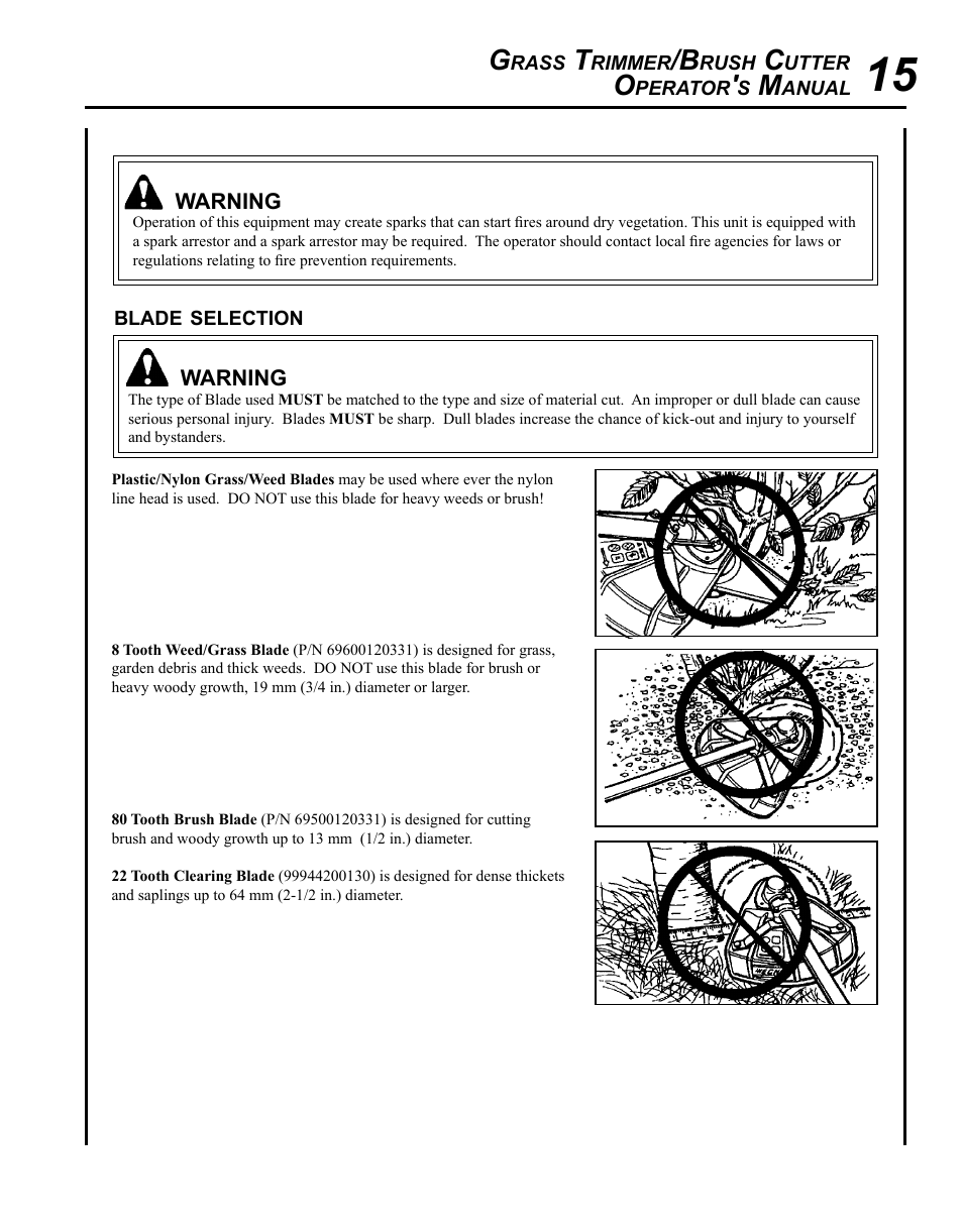 Blade selection | Echo SRM - 265U User Manual | Page 15 / 36