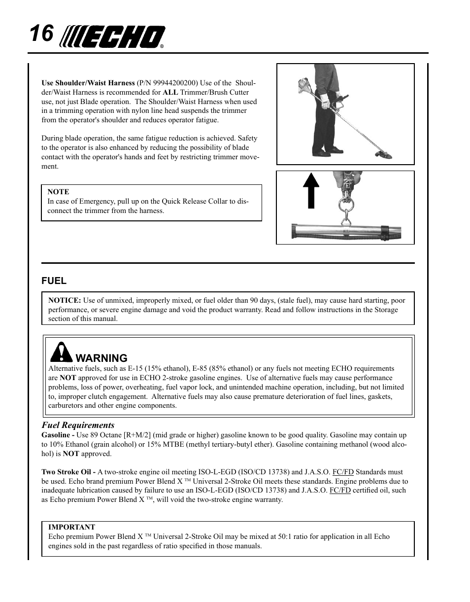 Fuel, Warning | Echo SRM - 265U User Manual | Page 16 / 36