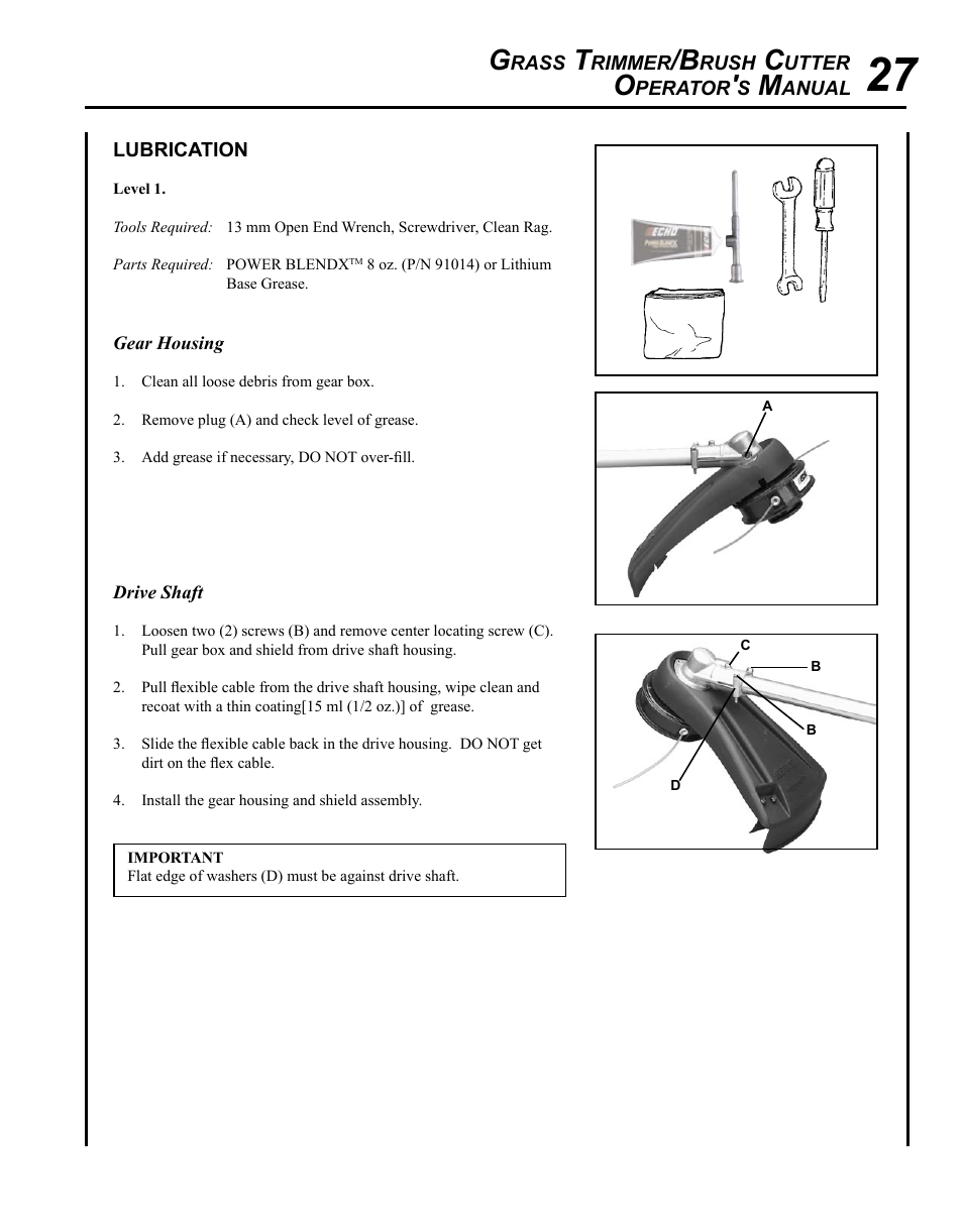 Lubrication | Echo SRM - 265U User Manual | Page 27 / 36