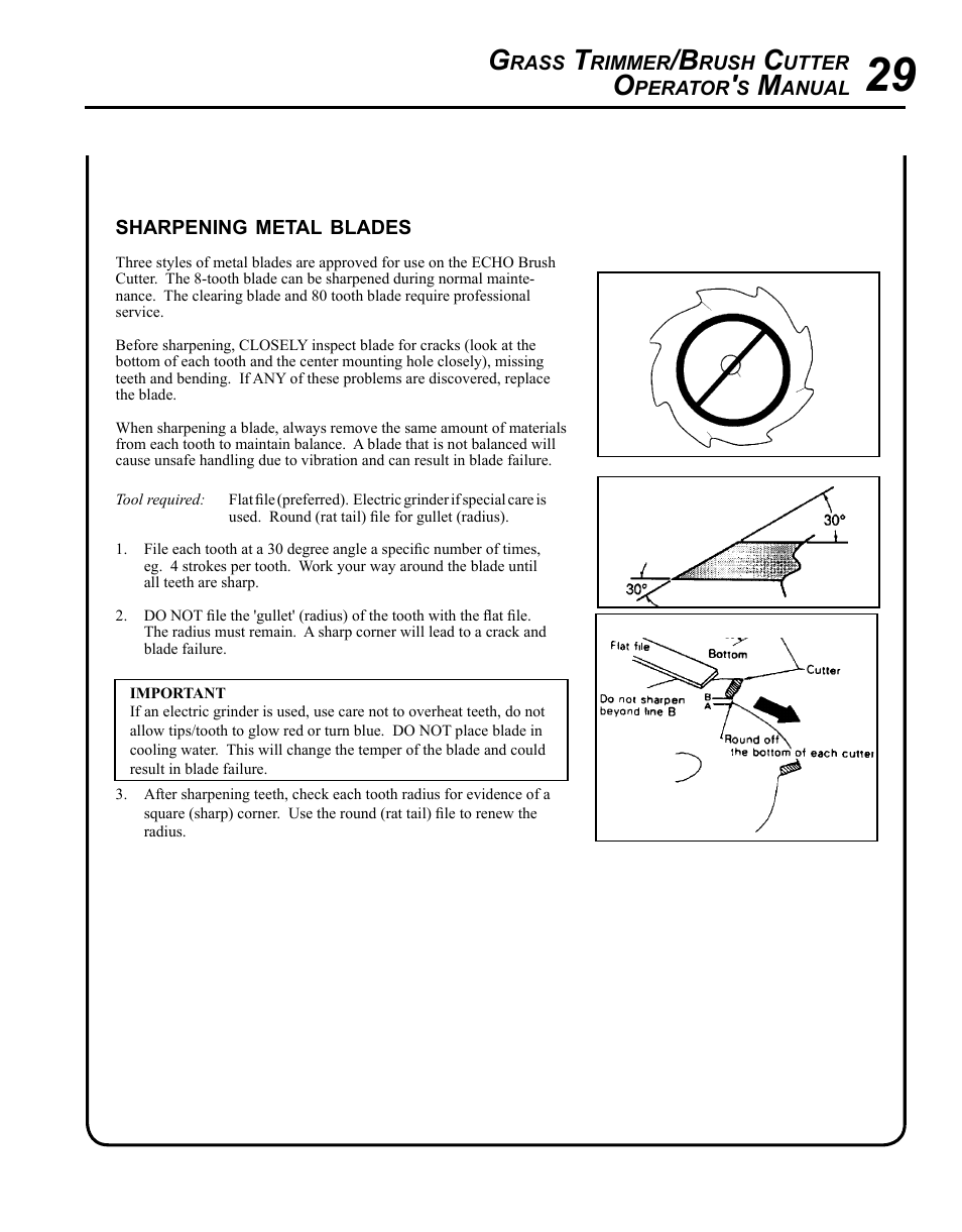 Sharpening metal blades | Echo SRM - 265U User Manual | Page 29 / 36