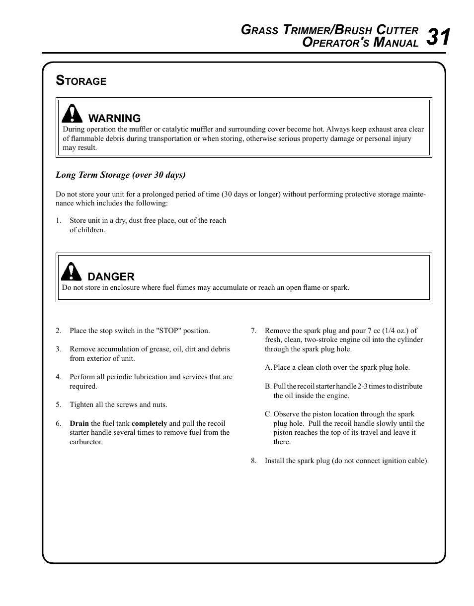 Storage | Echo SRM - 265U User Manual | Page 31 / 36