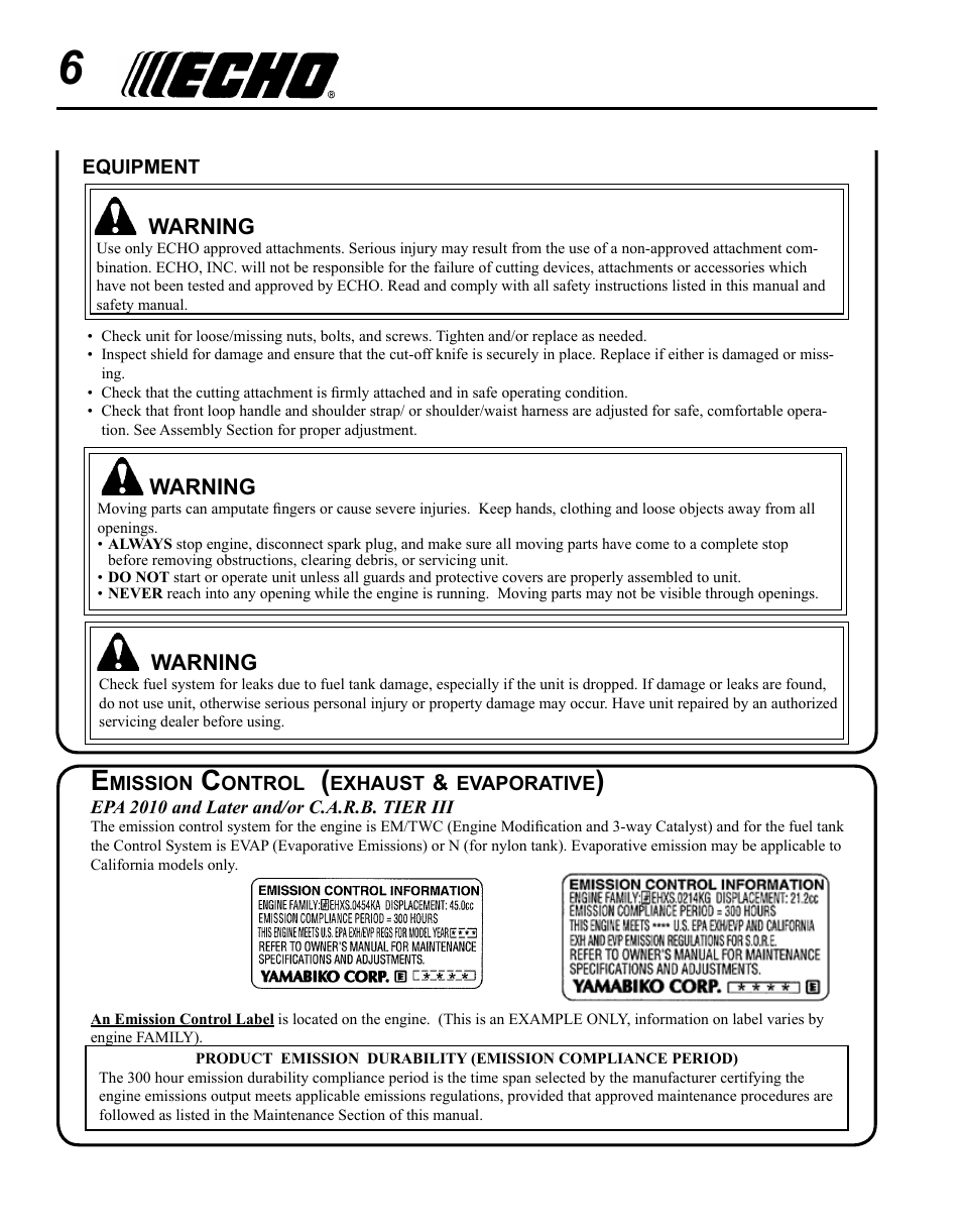 Emission control (exhaust & evaporative) | Echo SRM - 265U User Manual | Page 6 / 36