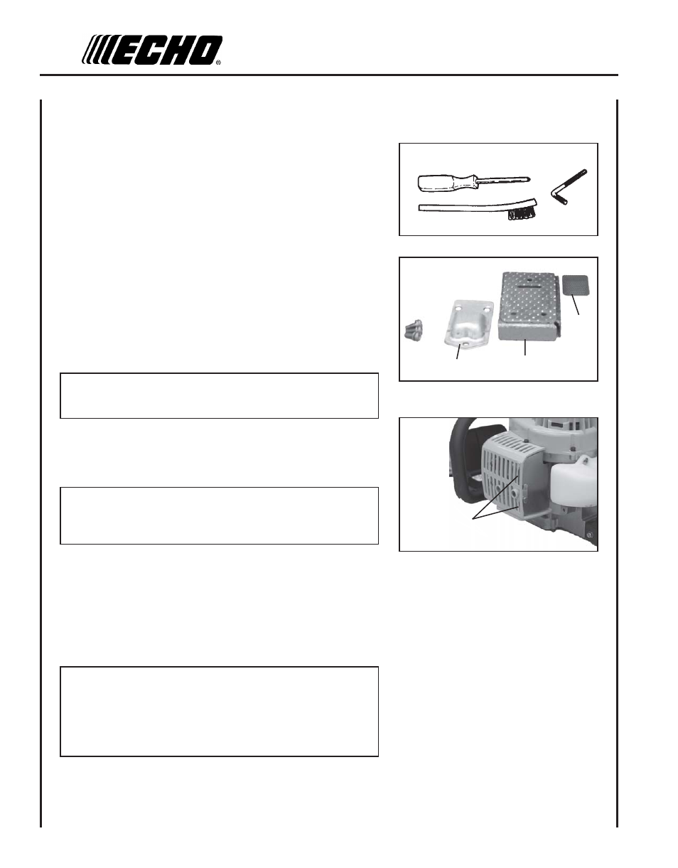 Exhaust system, Spark arrestor screen, Cylinder exhaust port | Echo HC-150 User Manual | Page 20 / 28