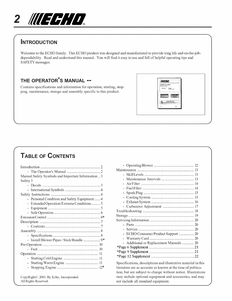 Echo PB-403 User Manual | Page 2 / 23