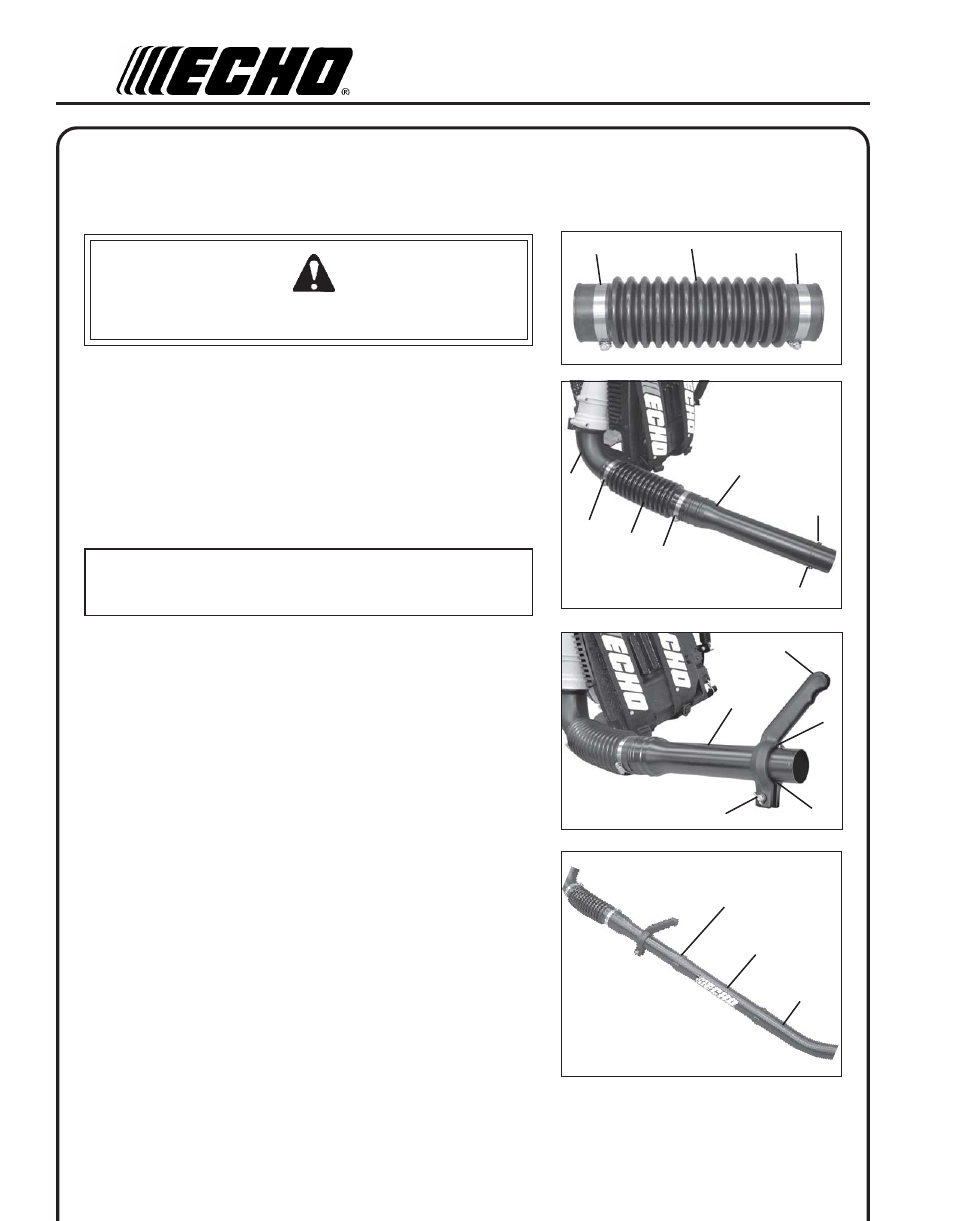 Assembly, Install blower pipes / stick handle, Pb-403h warning danger | Echo PB-403T User Manual | Page 12 / 28