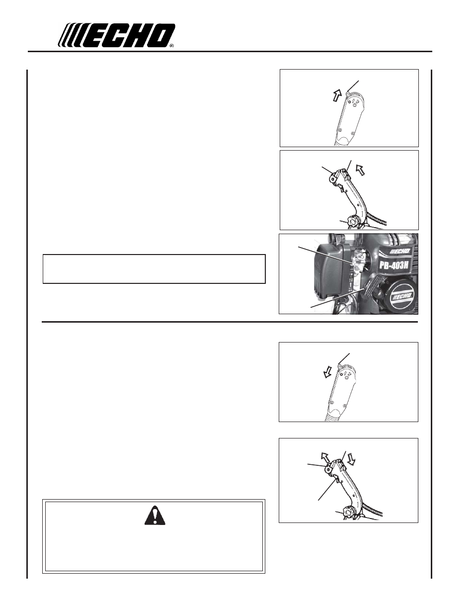 Starting warm engine, Stopping engine | Echo PB-403T User Manual | Page 16 / 28