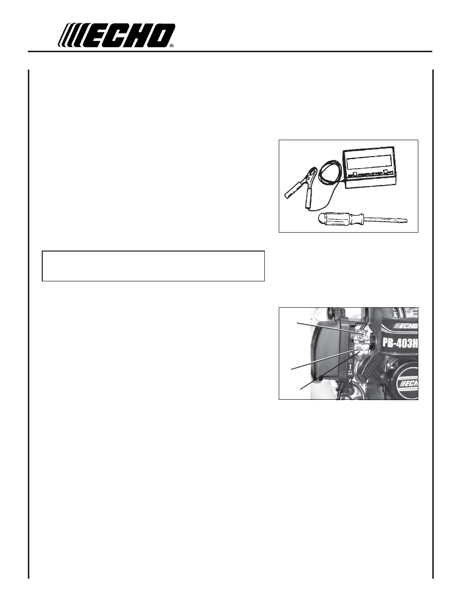 Carburetor adjustment, Engine break-in, High altitude adjustment | Echo PB-403T User Manual | Page 22 / 28