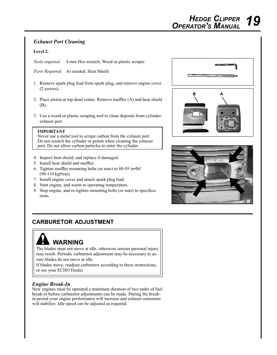 Carburetor adjustment | Echo HC-235 User Manual | Page 19 / 32