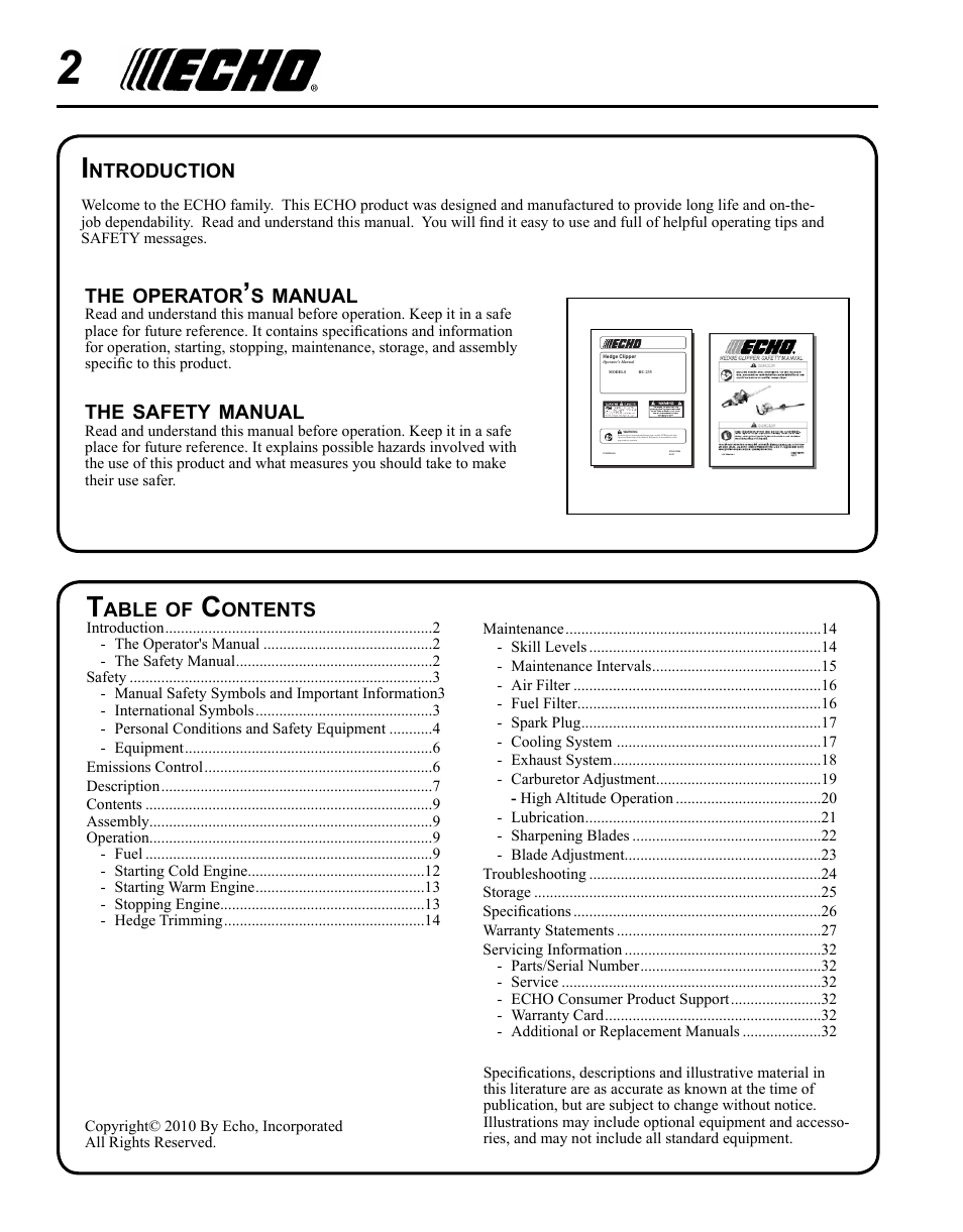 Echo HC-235 User Manual | Page 2 / 32