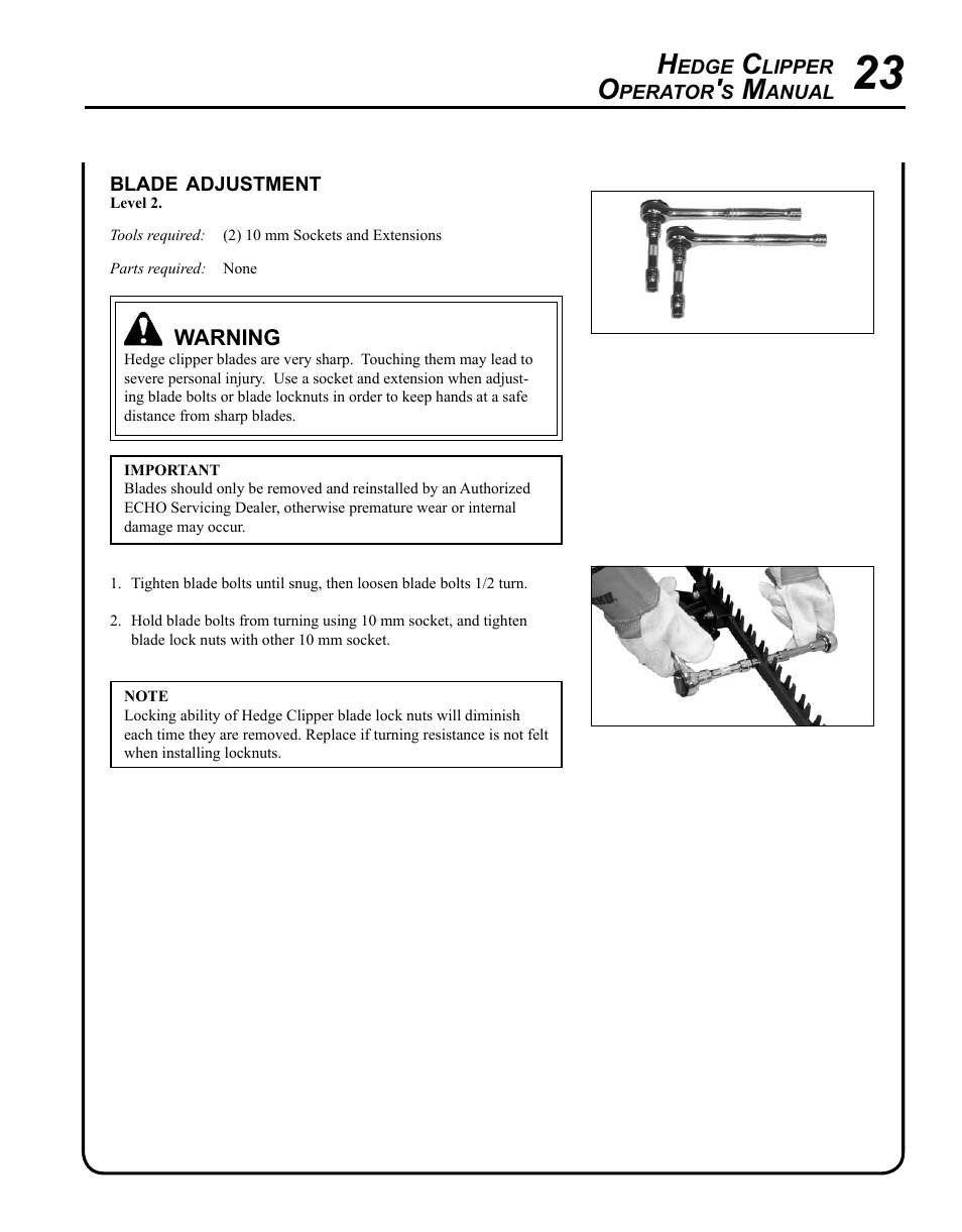 Blade adjustment | Echo HC-235 User Manual | Page 23 / 32