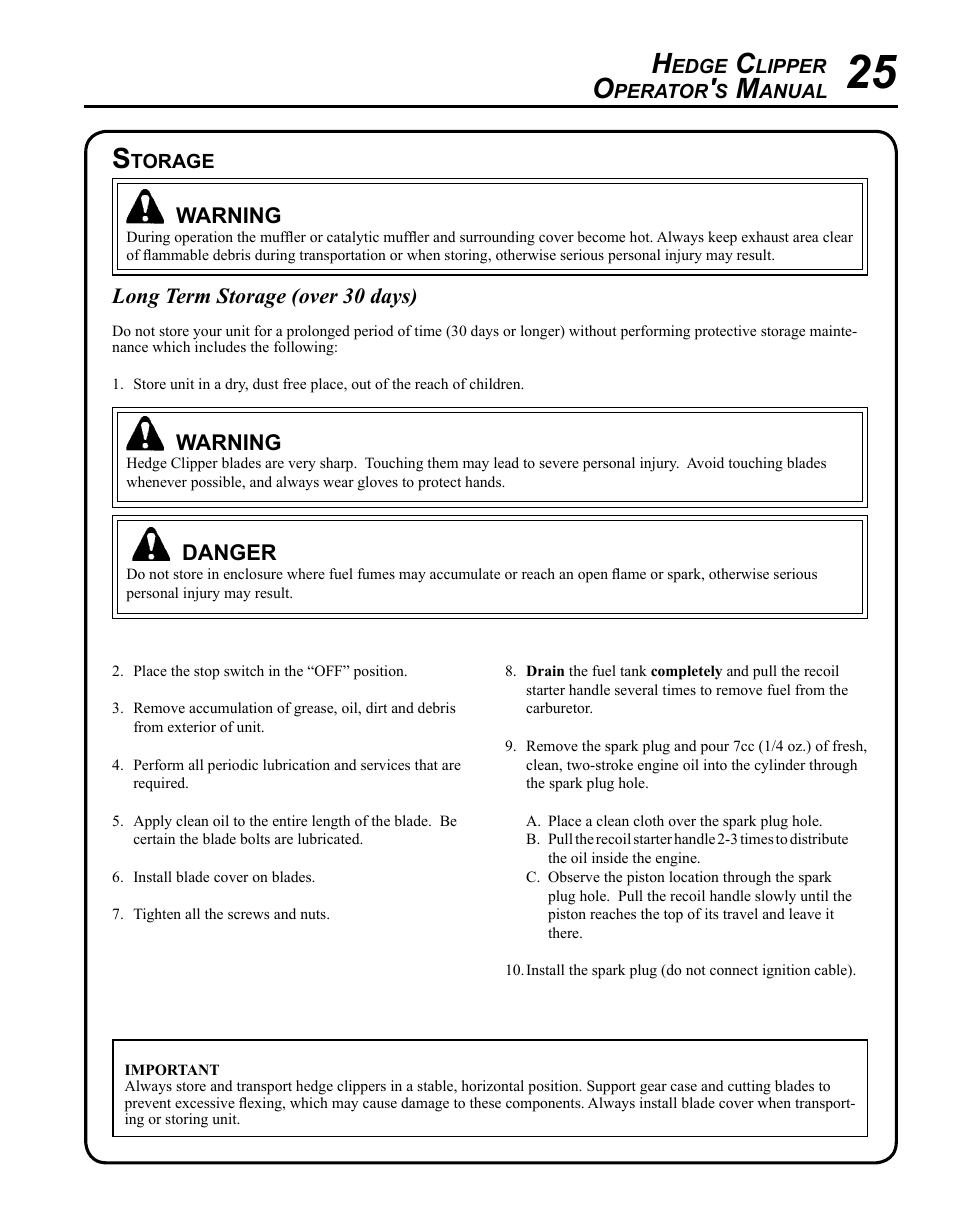 Storage | Echo HC-235 User Manual | Page 25 / 32