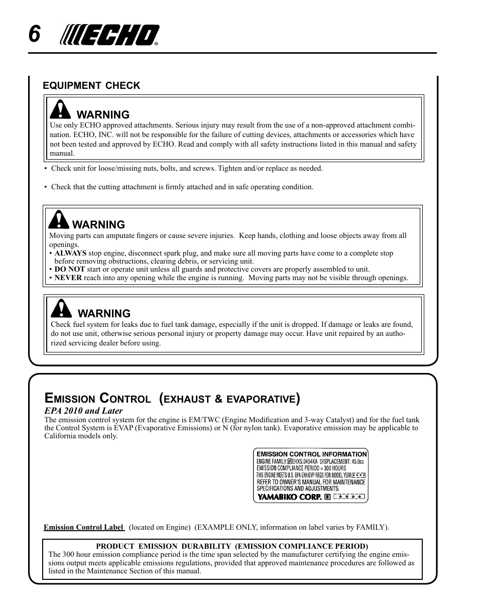 Echo HC-235 User Manual | Page 6 / 32