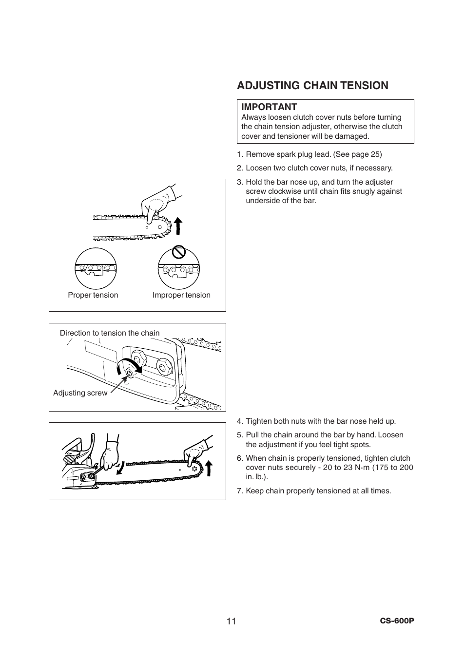 Adjusting chain tension | Echo CS-600P User Manual | Page 13 / 32