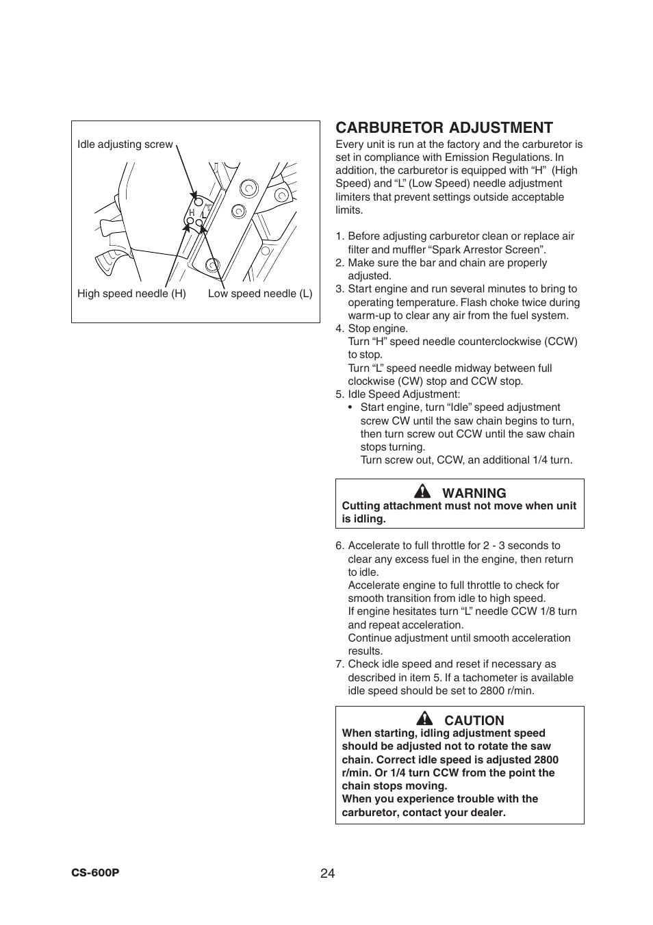 Carburetor adjustment | Echo CS-600P User Manual | Page 26 / 32