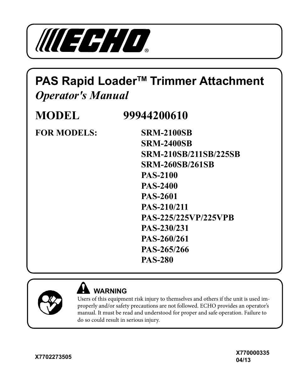 Echo 99944200610 User Manual | 16 pages