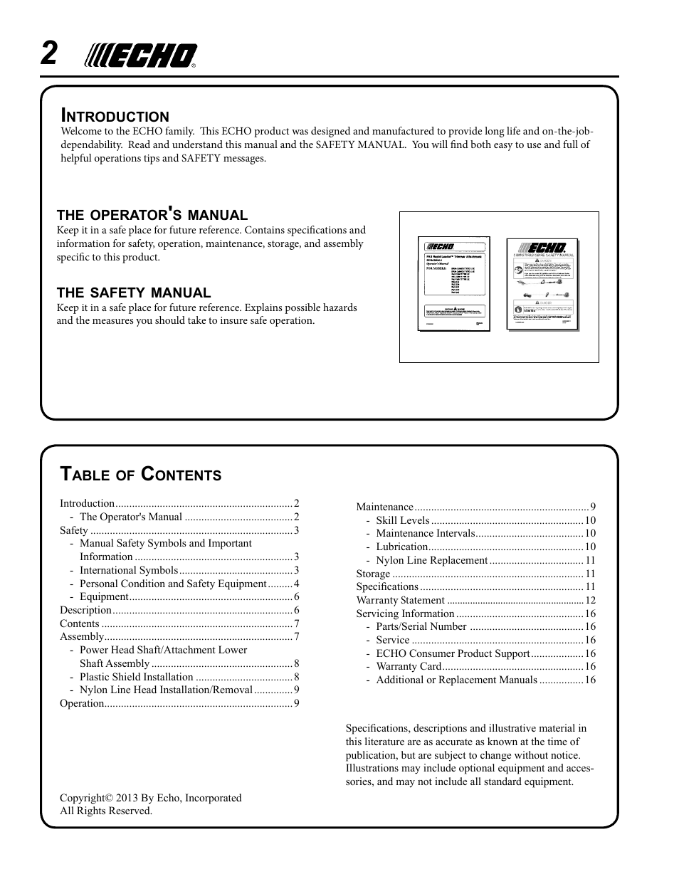 Echo 99944200610 User Manual | Page 2 / 16