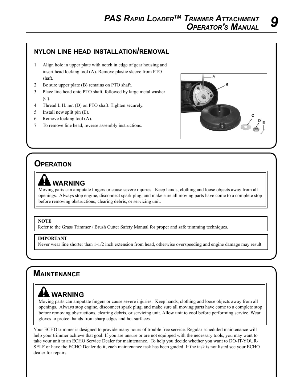 Pas r | Echo 99944200610 User Manual | Page 9 / 16