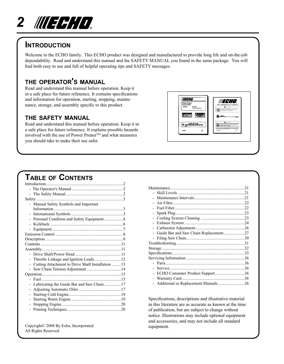 Echo PPT-265S User Manual | Page 2 / 36