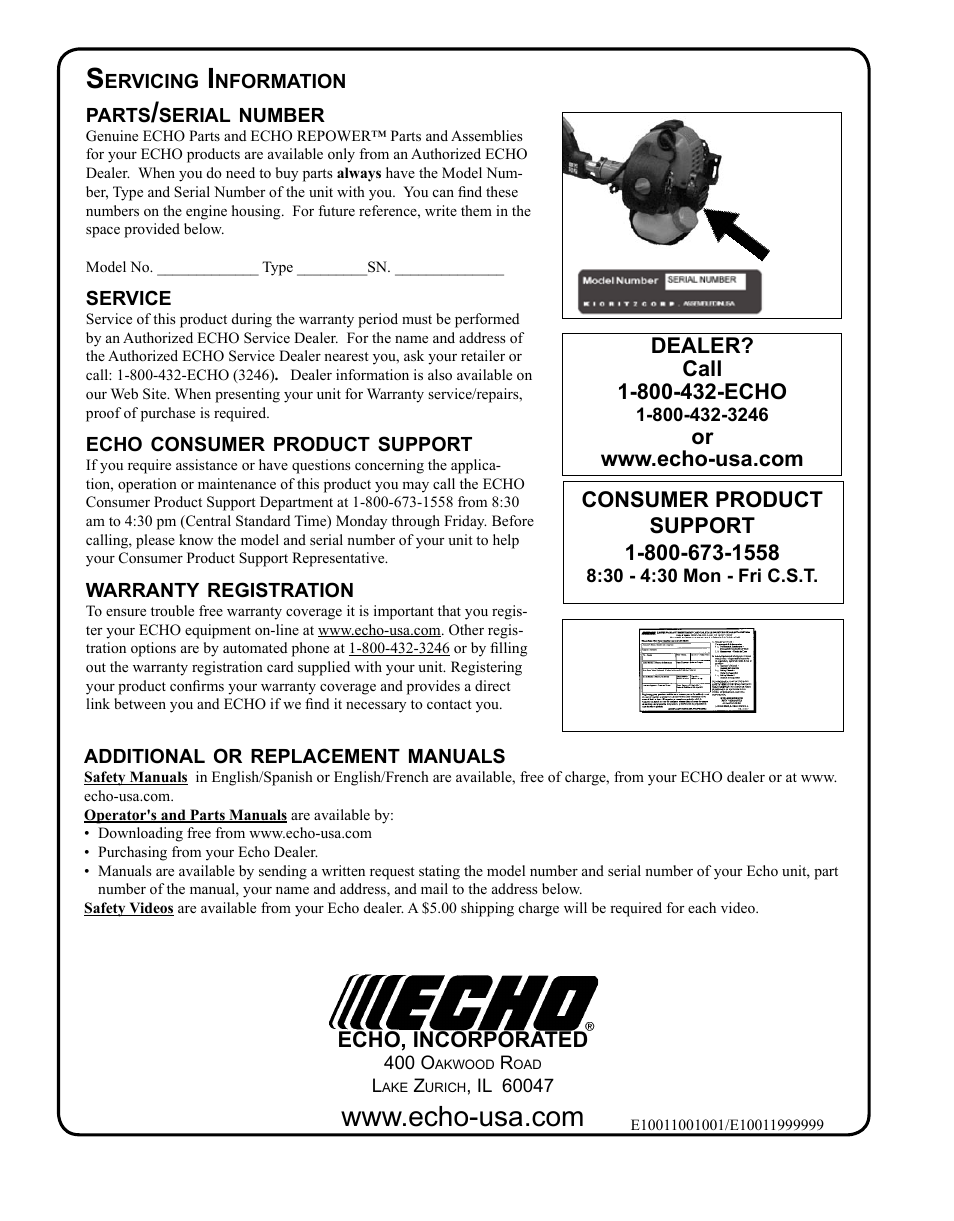Servicing information | Echo PPT-265S User Manual | Page 36 / 36