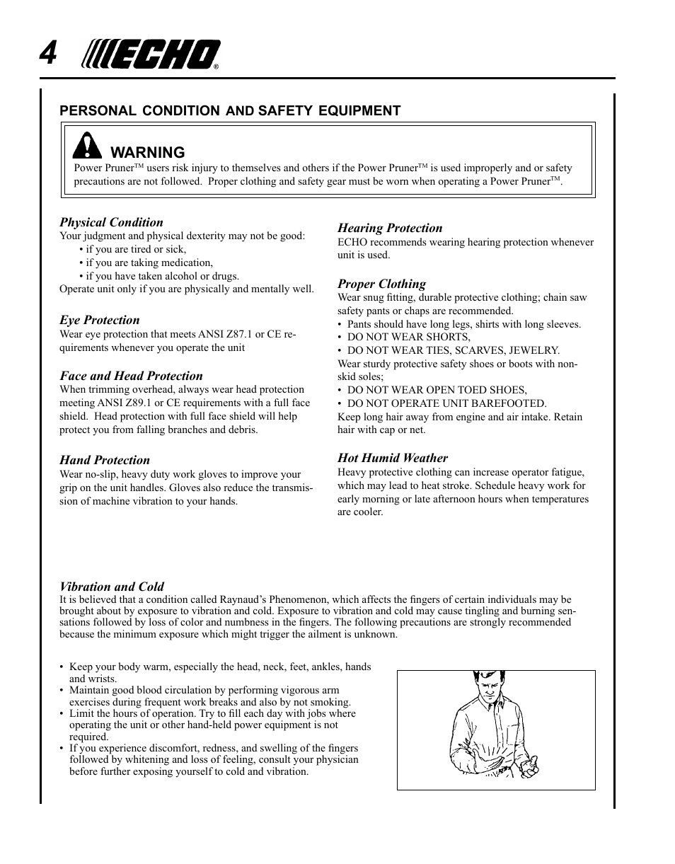 Warning | Echo PPT-265S User Manual | Page 4 / 36