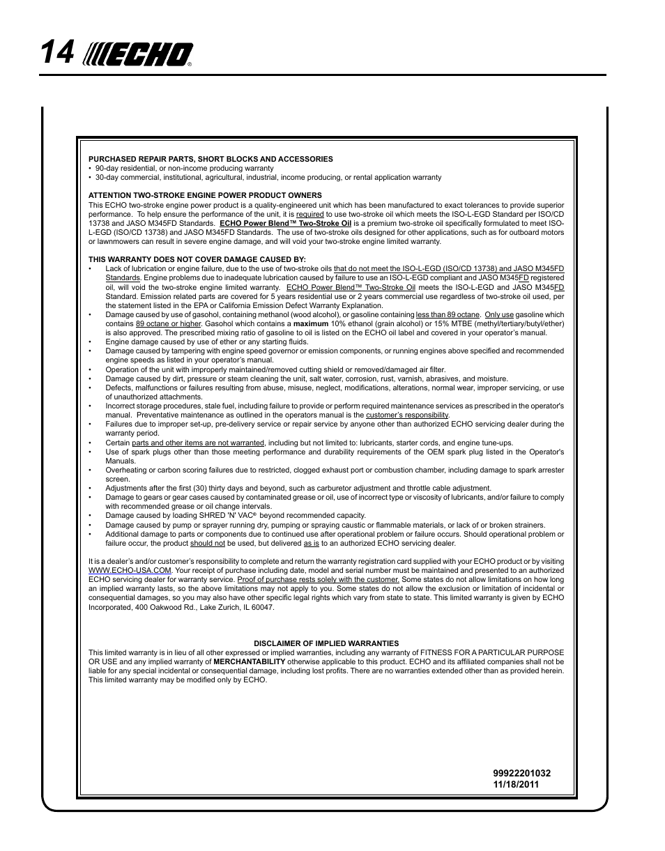 Echo PAS 80 Tooth Blade Brushcutter User Manual | Page 14 / 16