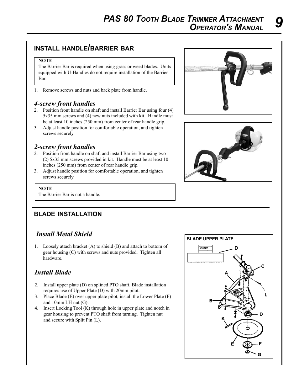 Pas 80 t | Echo PAS 80 Tooth Blade Brushcutter User Manual | Page 9 / 16