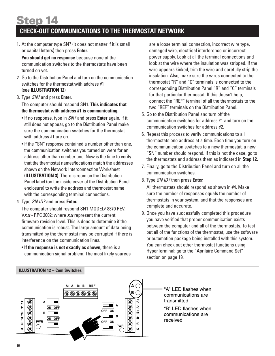 Step 14, Check-out communications to the thermostat network | Echo 8870 User Manual | Page 18 / 24