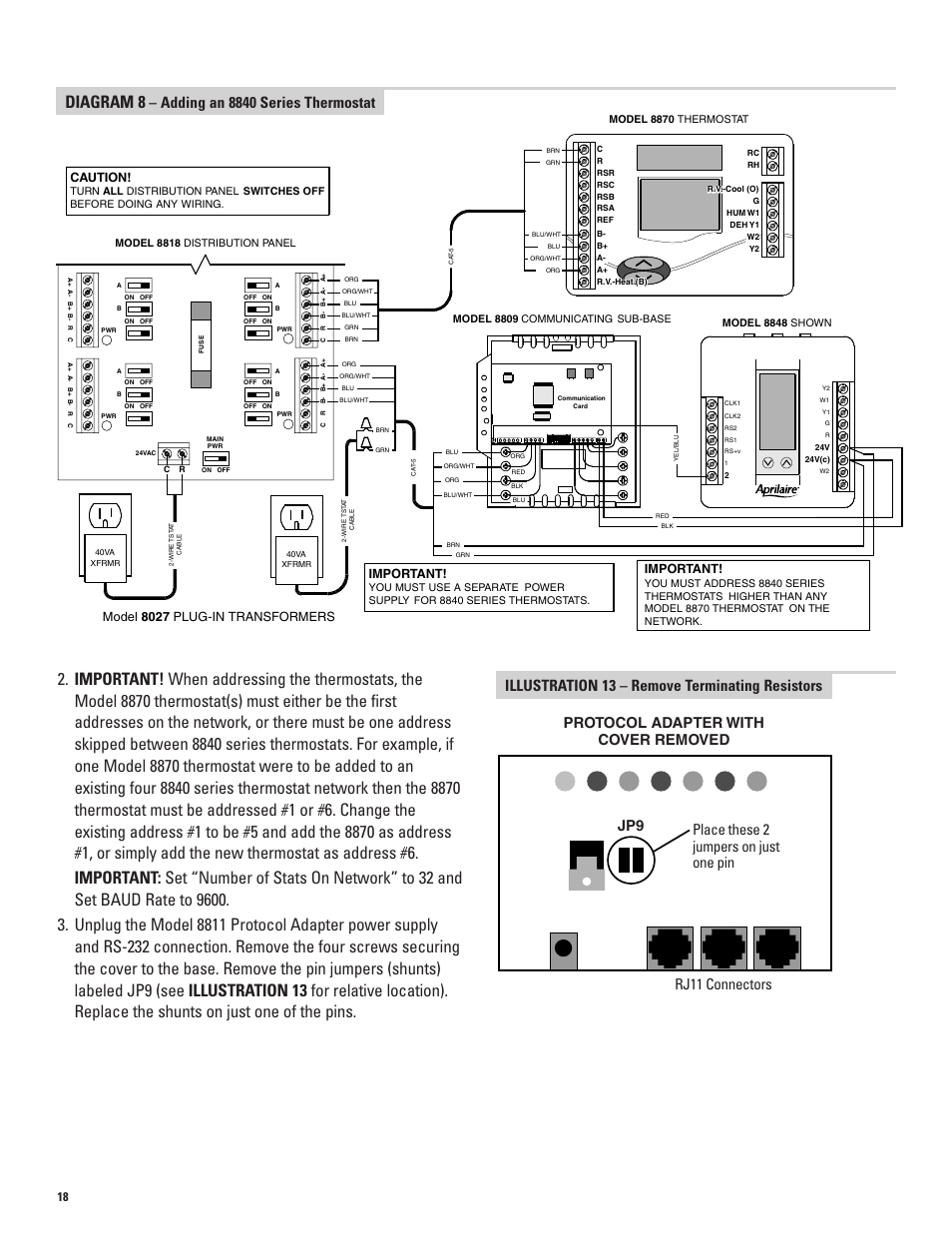 Caution, Important, Model 8027 plug-in transformers | Echo 8870 User Manual | Page 20 / 24