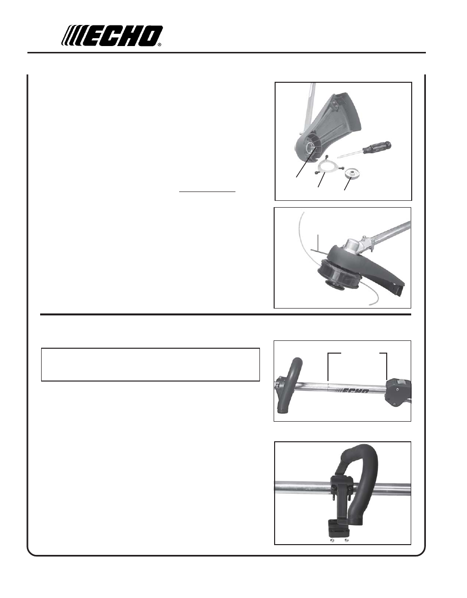 Nylon line head installation, Front handle installation | Echo SRM - 260S User Manual | Page 10 / 28