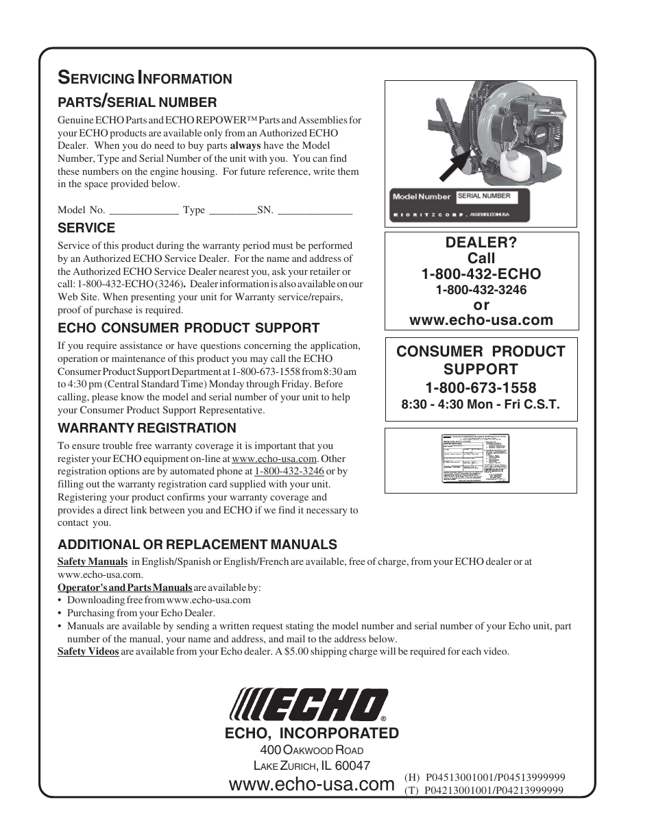 Servicing information | Echo PB-755S H User Manual | Page 28 / 28