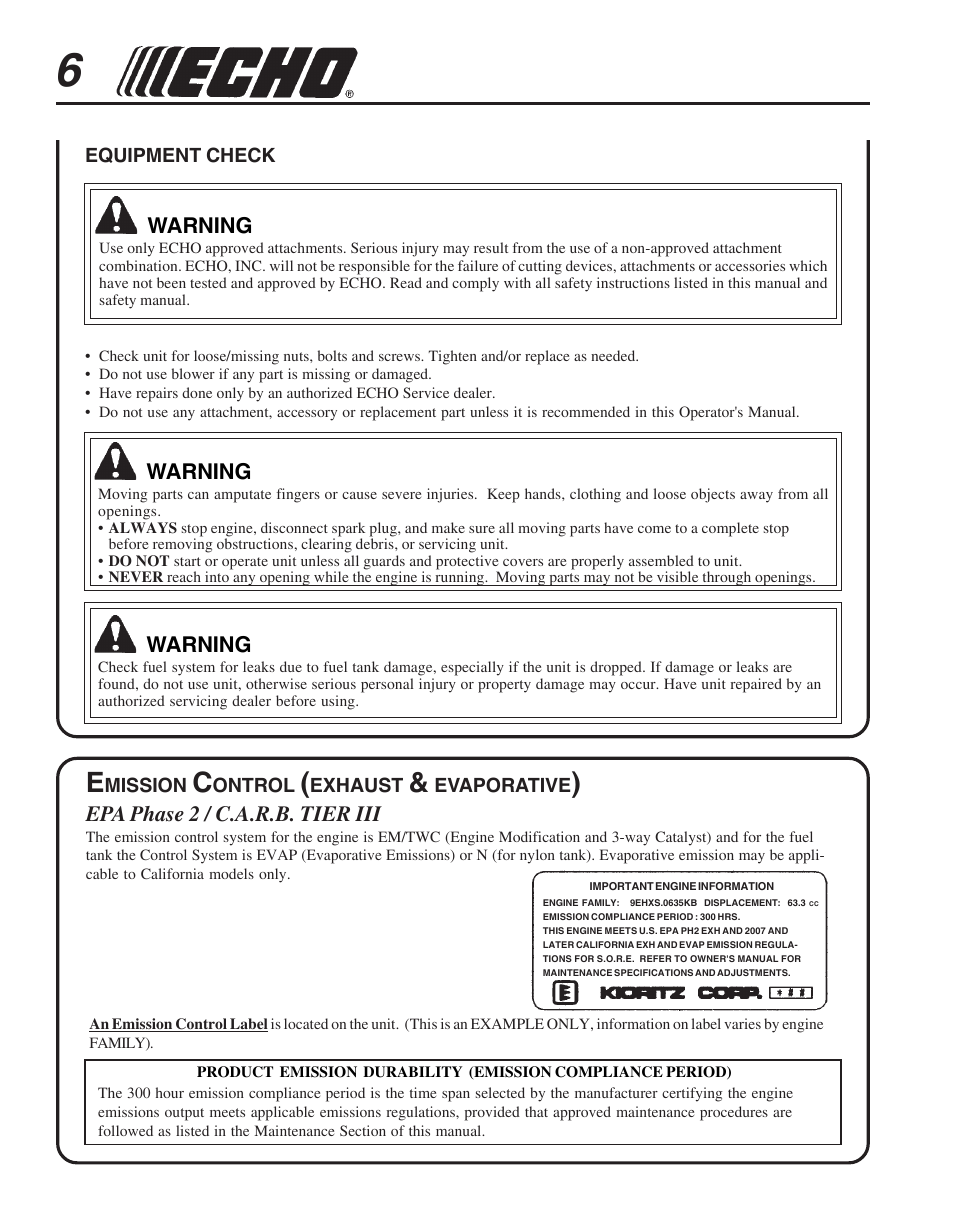 Emission control (exhaust & evaporative) | Echo PB-755S H User Manual | Page 6 / 28
