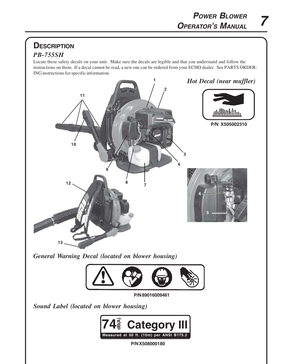 Description, Category iii | Echo PB-755S H User Manual | Page 7 / 28