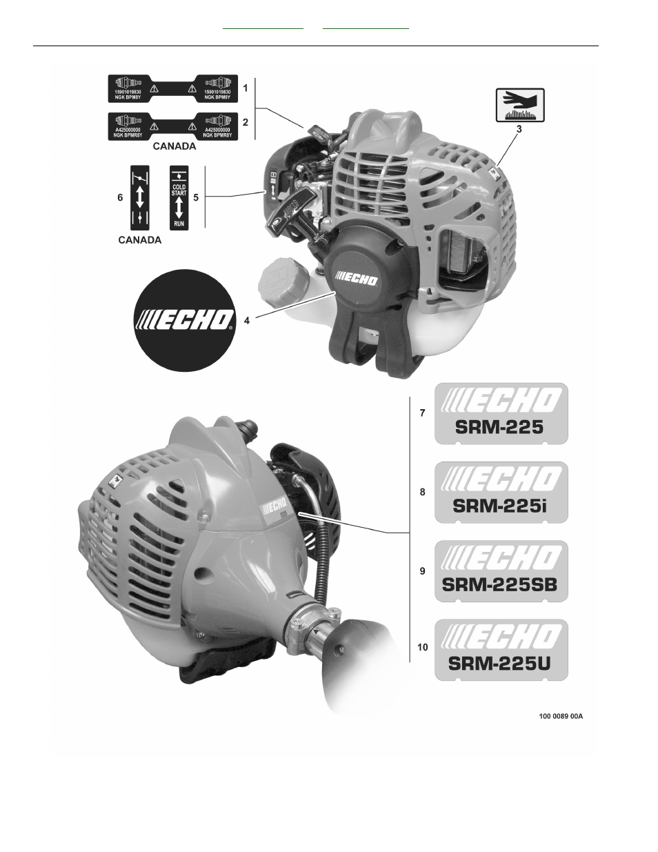 Labels | Echo SRM-225U User Manual | Page 42 / 62