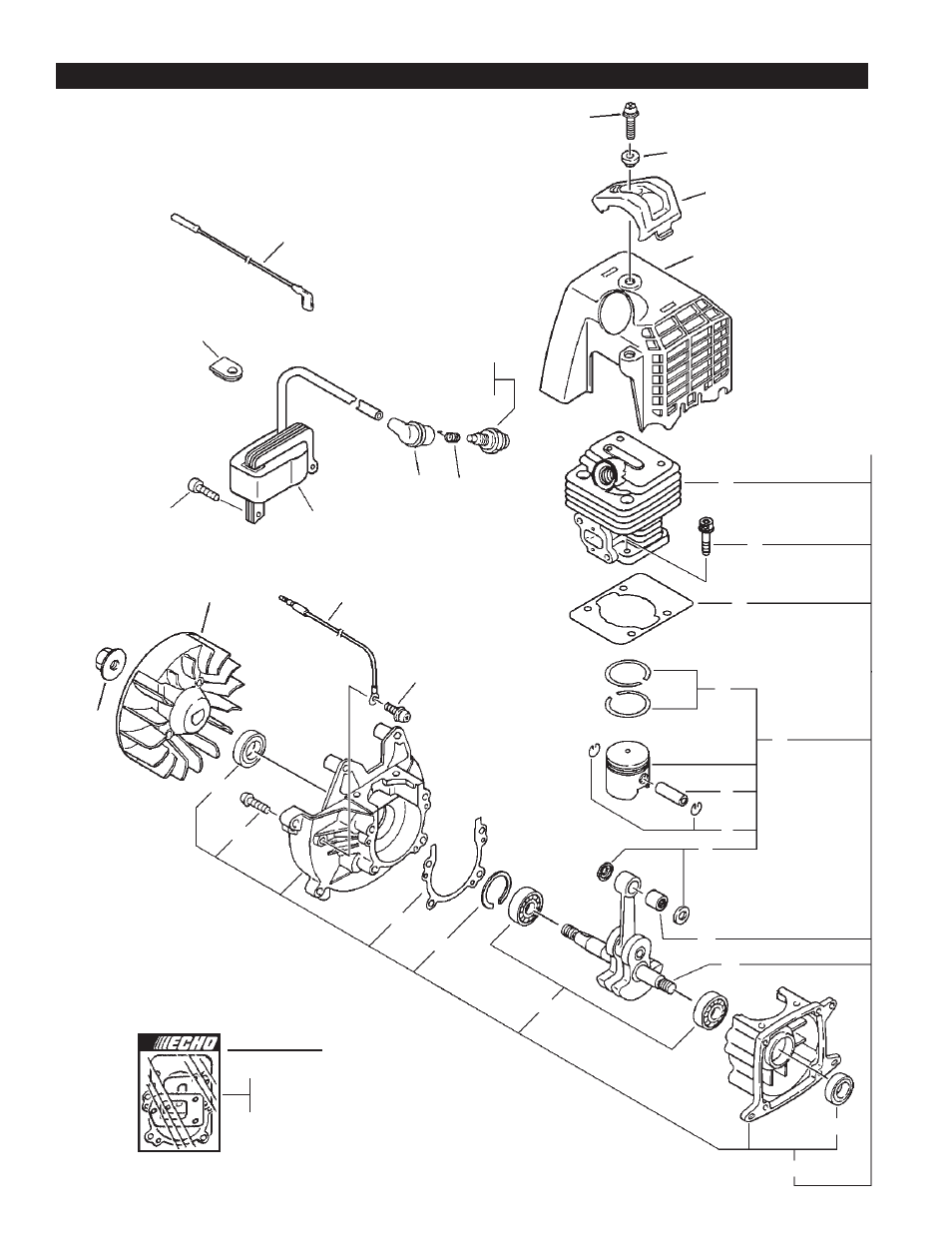 Engine, short block, ignition, cylinder cover | Echo PAS-261 User Manual | Page 2 / 25