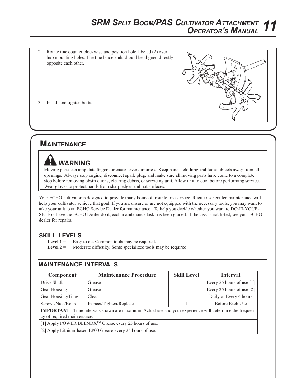 Srm s, Pas c | Echo CULTIVATOR PRO ATTACHMENT 99944200513 User Manual | Page 11 / 16