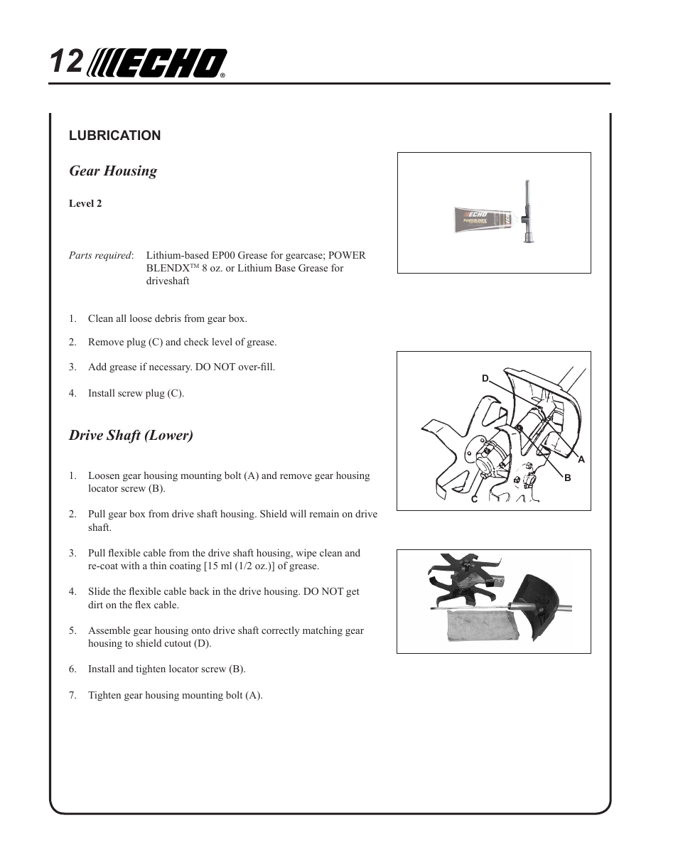 Gear housing, Drive shaft (lower) | Echo CULTIVATOR PRO ATTACHMENT 99944200513 User Manual | Page 12 / 16